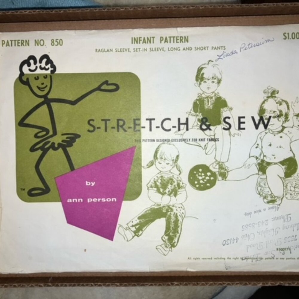 Stretch & Sew Infant Pattern 850 raglan sleeve, set-in sleeve, pants and shorts